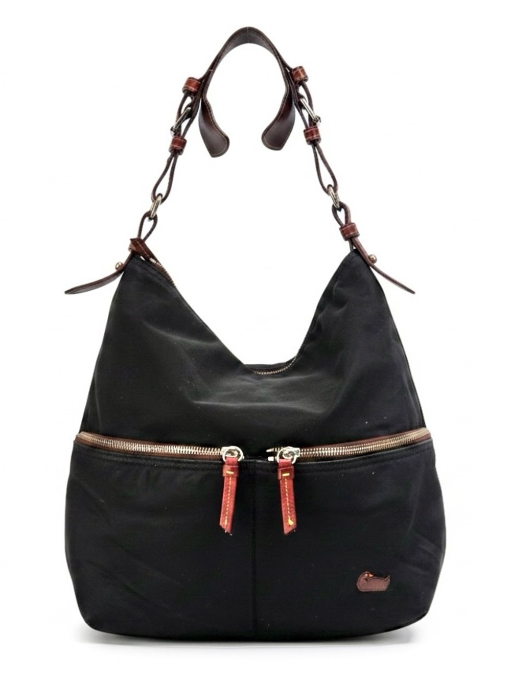Dooney & Bourke Vintage Dillen Nylon Hobo Shoulder Bag Tote Black Brown Pockets